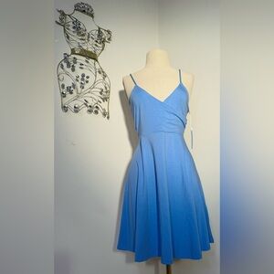 Womens Sexy Spaghetti Strap Deep V-Neck Backless Flare Mini Dress